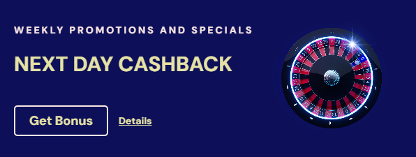 The banner promoting This is Vegas Casino's next day cashback offer, incorporating iconic Vegas elements like neon signs or playing cards alongside text emphasizing the quick turnaround for cashback rewards, ensuring players can quickly recover a portion of their losses.